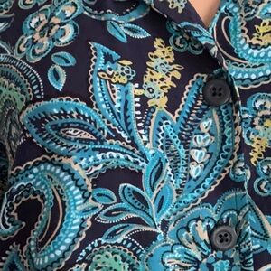 Croft & Barrow Blue Paisley Rayon Button Down Blouse